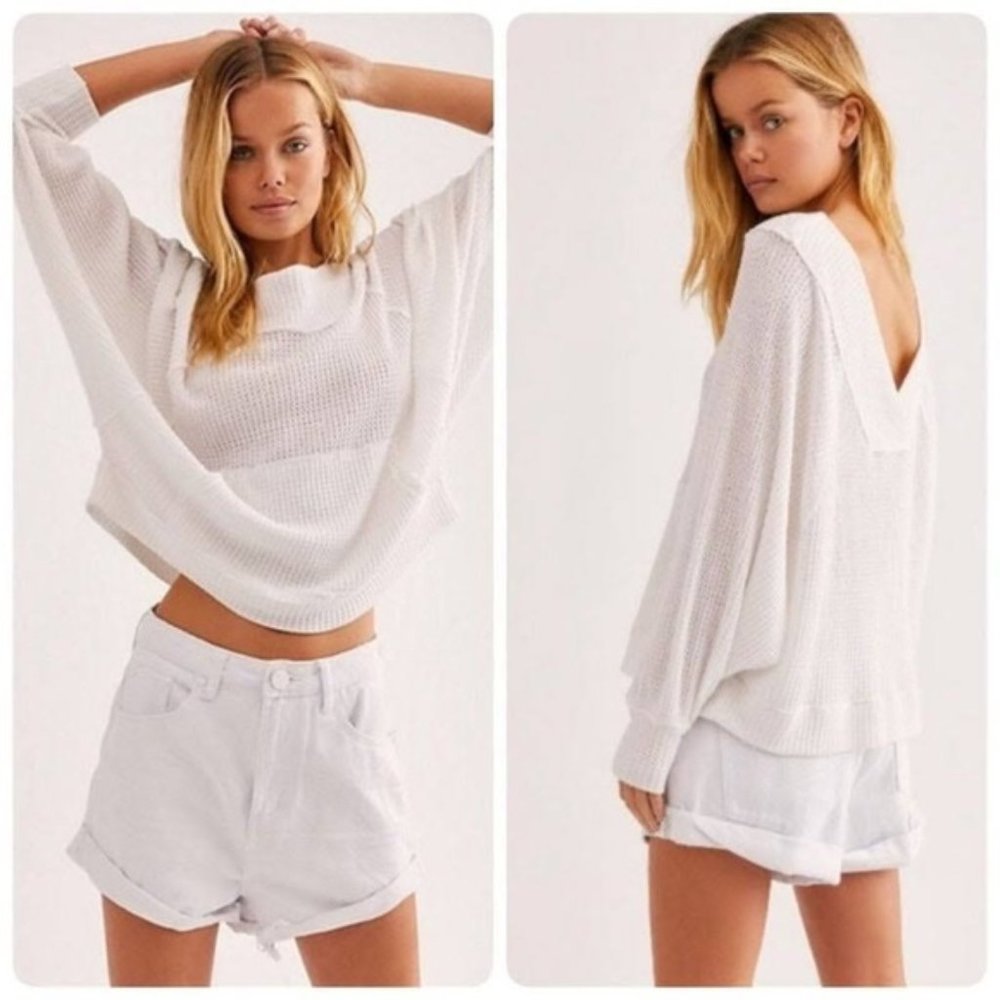 Free People White Westend Thermal Top Medium NWT